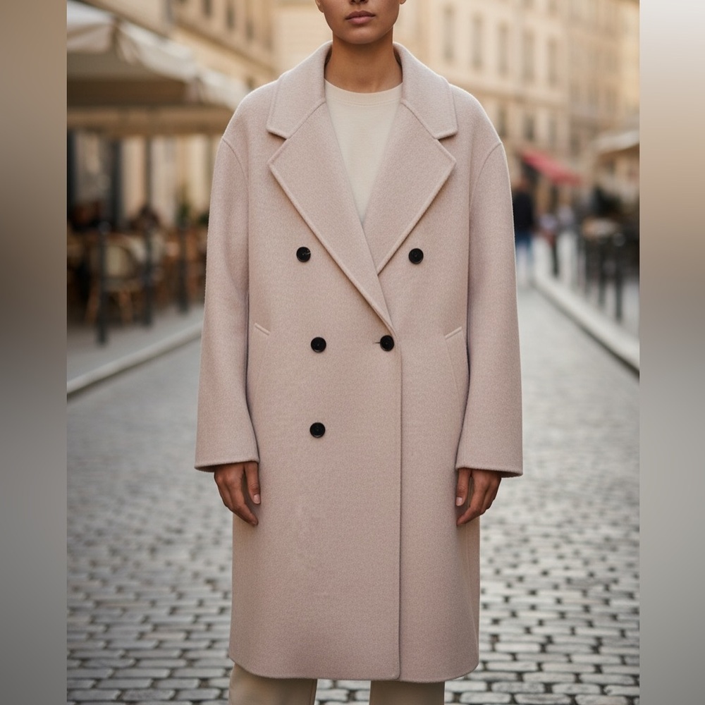 Cashmere MAX Mara Max Simple Double Breasted Light Coat With Pockets, NWT, L